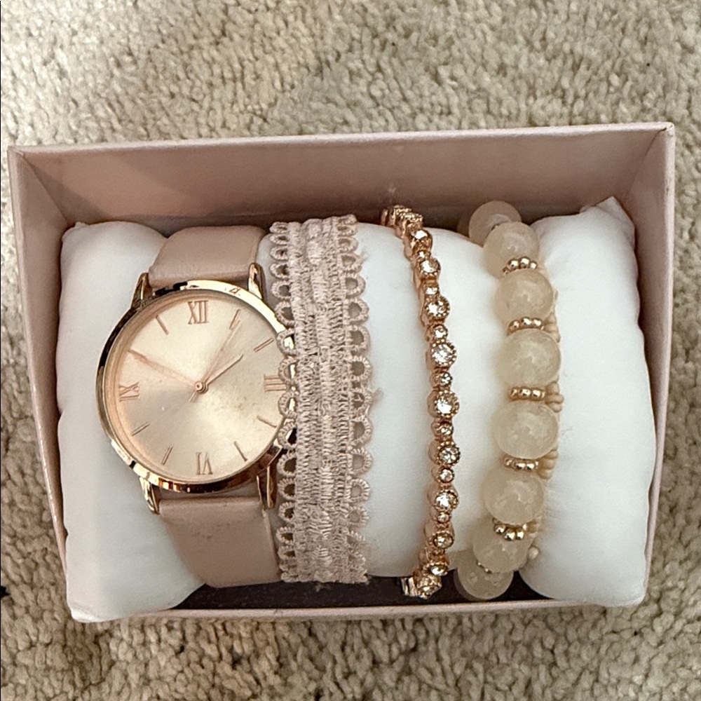 Nine West Rose Gold and Cream Watch Set